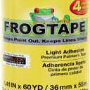 FrogTape Delicate Surface Painters Tape with PAINTBLOCK, 1.5 Inch Wide (1.41 In. x 60 Yds), Low Adhesion, Ideal for Freshly Painted Walls, Trim & Surfaces, Yellow, 4 Rolls (240662)