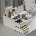 Makeup Organizer Countertop, Vanity Organizer with 2 Drawers for Cosmetics, Skincare, Brushes, Perfume, Skincare Organizer for Vanity, Perfume Organizer for Dresser, Bathroom (White)