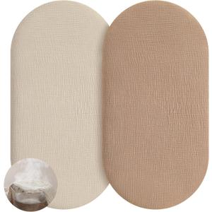 Muslin Bassinet Sheets Boy Girl, 100% Cotton Fitted Bassinet Sheet Set 2 Pack Bassinet Mattress Sheets Universal Fit for Rectangle, Round, Oval, Hourglass Mattress, Soft Breathable (Beige & Brown)