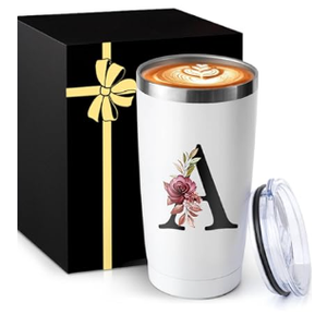 Shqiueos Initial Monogrammed Gifts for Women, 20oz Insulated Tumbler With Lid, Stainless Steel Vacuum Pink Cup, Personalized Christmas, Wedding, Birthday Gifts for Her Friends Mom Sister