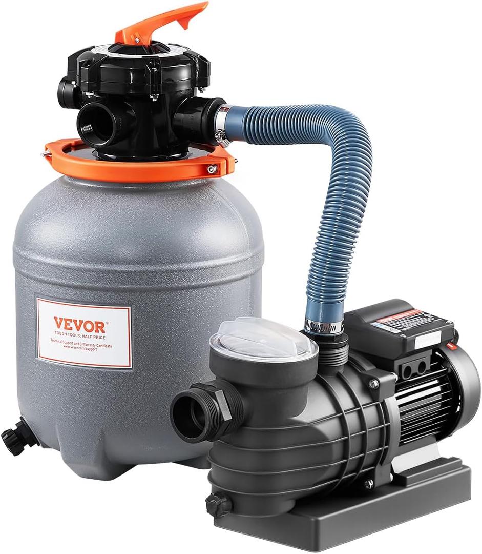 VEVOR Sand Filter Pump for Above Ground Pool, 12 in, 3000 GPH, 1/2 HP Swimming Pool Sand Filter Pump System, Krystal Clear with 6-Way Multi-Port Valve & Strainer Basket, Easy Installation for Pools (Gray)