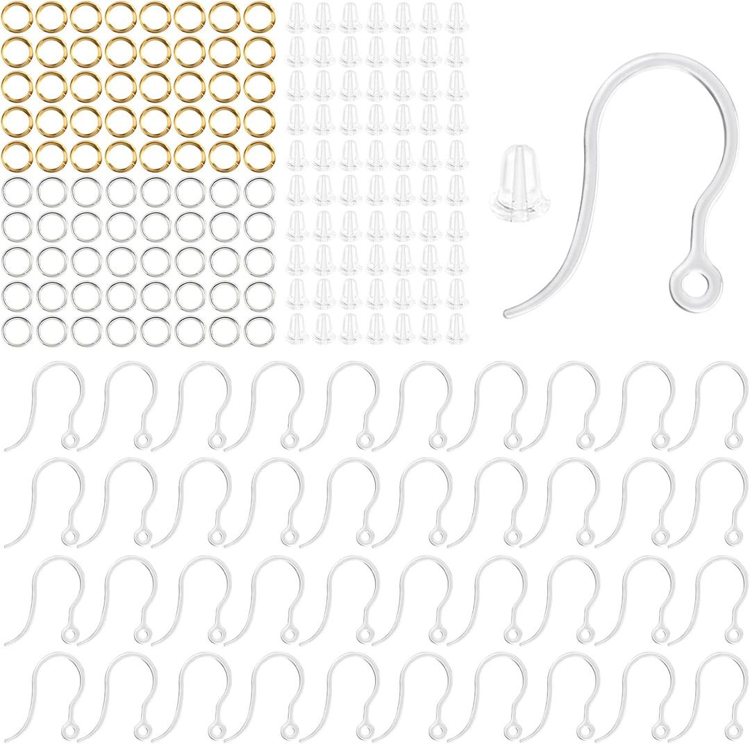 50Pcs Clear Plastic Earring Hooks - Non-Allergenic for Sensitive Ears, Components With Hooks for Jewelry Making
