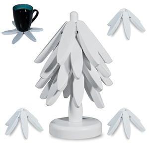 Wooden Trivets for Hot Dishes, Tree Trivet Set, Stackable Tree Coasters for Hot Dish, Pot, Bowl, Teapot, Includes 4 Trivets, 1 Stand, and 4 of Choice (White)