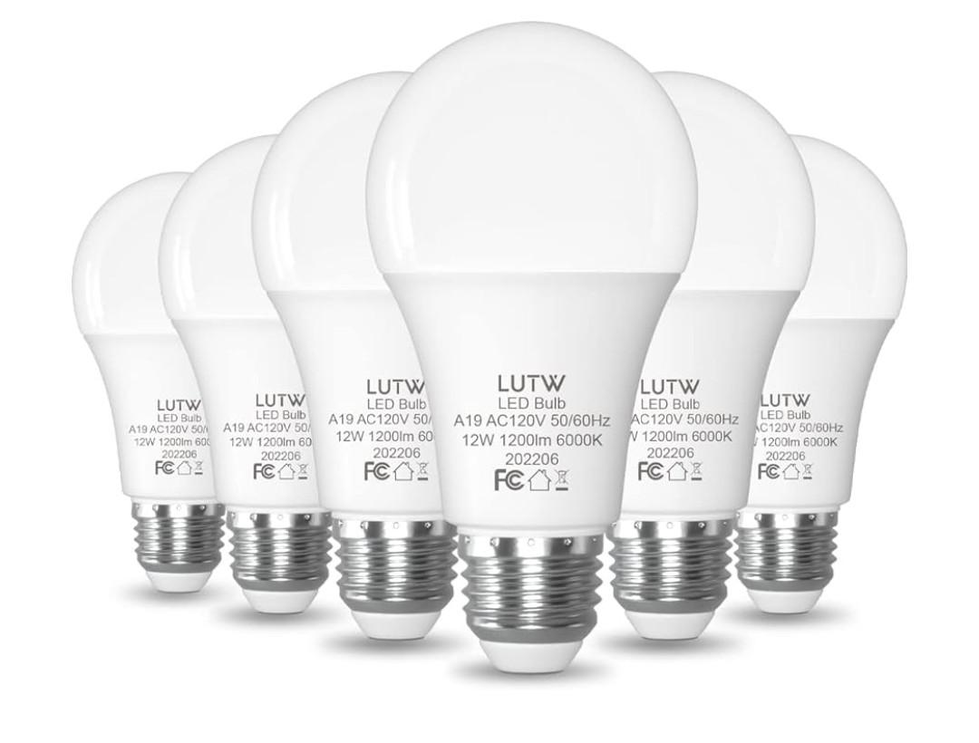 LED Light Bulbs 100 Watts Equivalent, 1200 Lumen Standard LED Bulb, 12W E26 Base Cool White 6000K Non-Dimmable, Perfect for Bedroom and Living Room Lighting, 6 Pack
