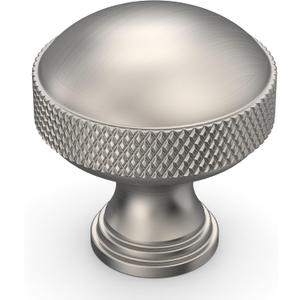 Amerdeco 10 Pack Brushed Satin Nickel knurled Cabinet Knobs Single Hole Cabinet Pulls 1.18 Inch (30MM) Diameter Round Drawer Knobs and Pulls for Bathroom Cabinets ZH0072