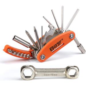 Multitool Wrench Set for Bike Tools, 16 in 1 Bicycle Multitool with 10 in 1 Bone Wrench, Multi Function Accessories Set, Must-Have for Cyclist for Emergency/Repairs/Removing/Replacing/Maintenance/Gift (Orange)