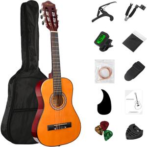BESYOU 30in Beginner Acoustic Guitar Basic Starter Kit Tuner Capo Strings Winders Strap Picks Kids Student Youth Guitar Pickguard with Gig Bag Orange