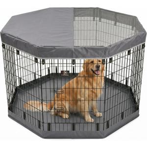 PJYuCien Dog Playpen with Top Cover and Bottom Pad - Metal Foldable Exercise Pen, 8 Panels 42" H x 24" W Indoor Outdoor Pet Fence Puppy Crate Kennel, Gray