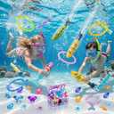 DISHIO Kids Diving Pool Toys Set with Treasure Chest, Sinking Swim Rings Sticks Sharks & Mermaid, Underwater Swimming Games Competition Toys with Bracelet Reward for Boys Girls Summer Toys