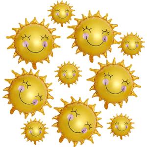 10PCS Sun Smil Foil Balloons Sunshin Aluminum Balloon Gold Summer Sun Helium Mylar Party Balloons for Birthday Wedding Baby Shower Decoration