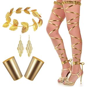 Jadive 4 Pcs Greek Accessories Women Toga Costume Set Leg Garter Laurel Wreath Leaf Crown Wristband and Earrings (Gold)