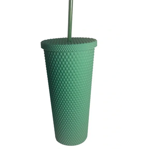 24Oz Studded Green Tumbler, Reusable Plastic Cup, with Lid and Straw, Studded Double Venti Cup, Water Bottle