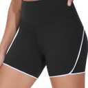 THE GYM PEOPLE Women's Workout Shorts High Rise Running Yoga Lounge Shorts | Soft stretchy, High rise wide waistband, Split sides, Sweat wicking, For running, training and daily wear (Black, S)