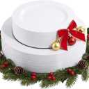 FLOWERCAT 60PCS White Plastic Plates - Heavy Duty White Disposable Plates for Christmas/Thanksgiving Party/Wedding -serve for 30 guests Include 30PCS 10.25" & 30PCS 7.5" Plates for Party