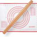 Wood French Rolling Pin for Baking, QUELLANCE Wooden Dough Roller with Silicone Baking Mat, Beech Wood Rolling Pins for Baking Dough, Pizza, Pie, Pastries, Pasta and Cookies, Red Pastry Mat