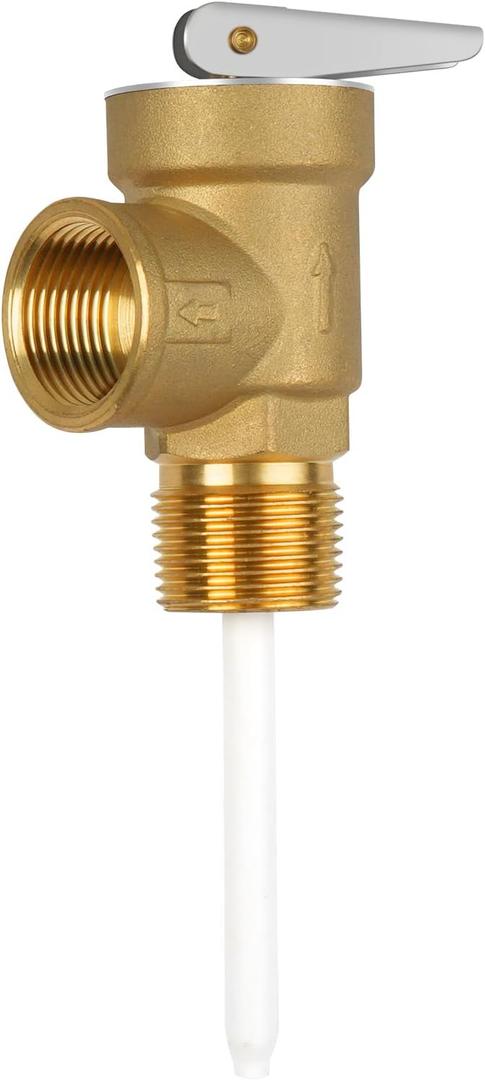 210F 150 Psi Temperature and Pressure Relief Valve Automatic with Extension Probe and Lever, 3/4"NPT Pressure Relief Valve, All Brass Body, CSA LISTED