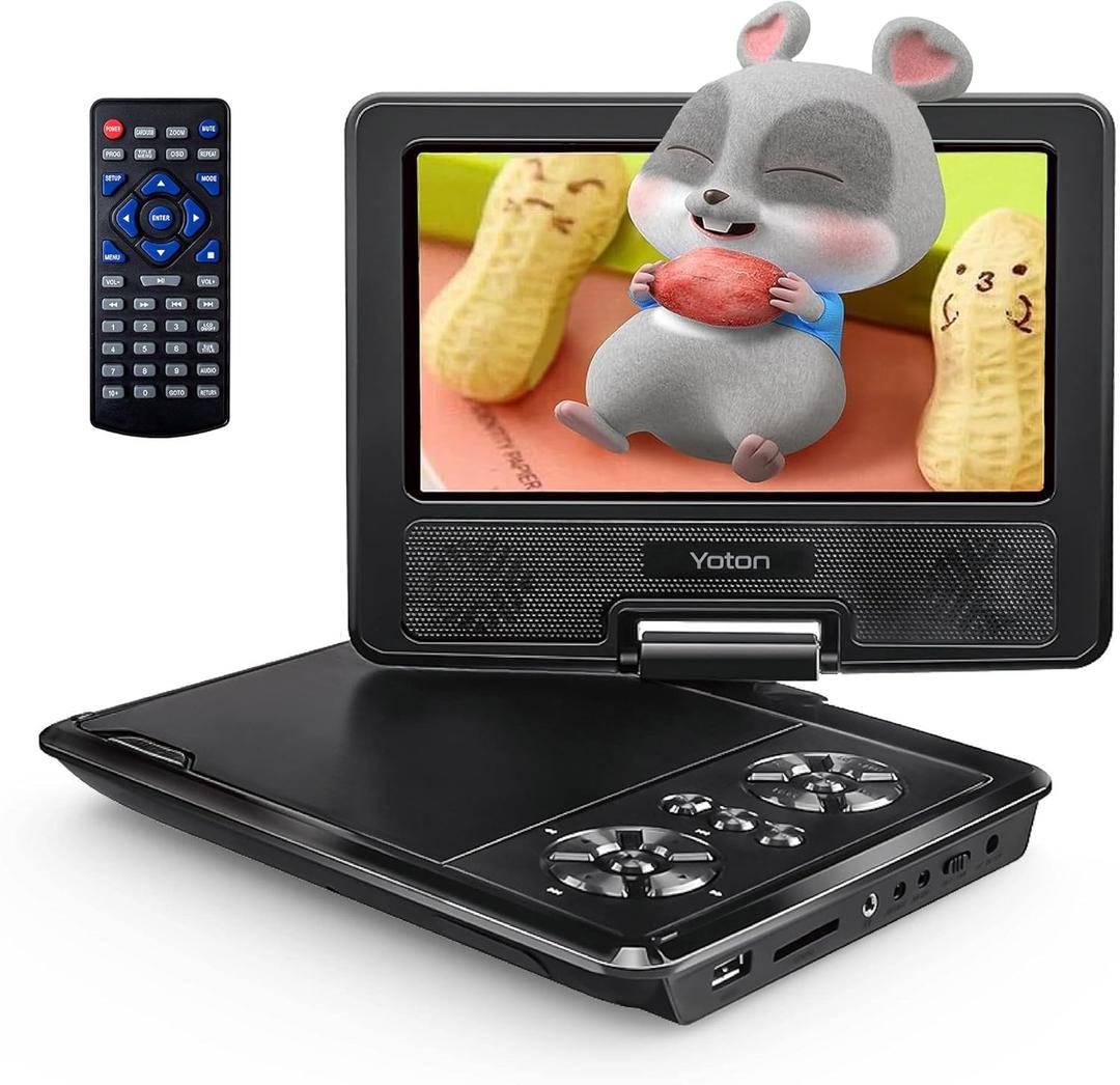 Yoton 9.5" Portable DVD Player for Kids and Car, 7.5" Swivel HD Screen with 4-6 Hours Built-in Battery, Support Sync Screen to TV, Support SD Card/USB/Multiple Disc Formats