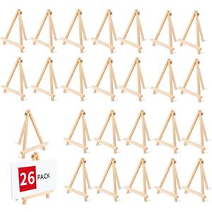 26 Pack 9 Inch Wood Easel, Painting Party Easel, Kids Student Tabletop Easels for Painting, Portable Canvas Photo Picture Sign Holder Tripod Painting Easels for Art & Crafts