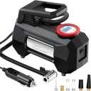 HAUSBELL 150 PSI Tire Inflator Portable Air Compressor for Car Tires, Air Pump for Car, 12V DC-Powered Tire Pump with Valve Adapter, Digital Pressure Gauge, Emergency LED Light for Bicycle, Black