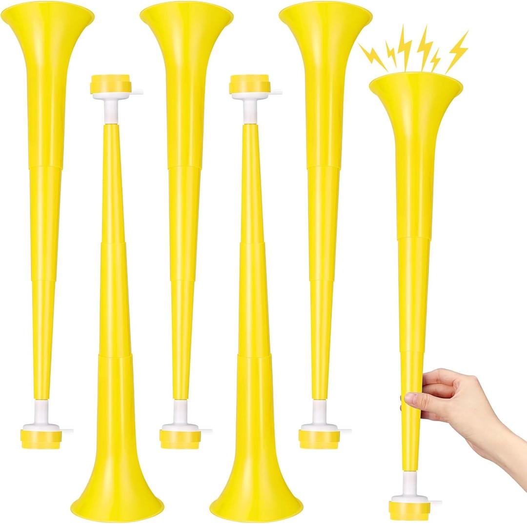 6 Pcs Stadium Horn 21 Inch Vuvuzela Plastic Collapsible Cheering Trumpets for Sporting Events Football Carnival Party Supplies, Yellow