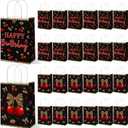 Geyoga 24 Pcs Cheetah Cherry Gift Bags Leopard Print Party Favors Cherry Bow Candy Goodie Bags with Handles Red and Black Cheetah Print Pattern Treat Party Supplies for Women Animal Birthday Decor