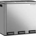 SONGMICS Trash Can, 3 x 4.8 Gallon Garbage Can, 14.4 Gallon Recycle Bin with Soft-Close Lids, Pedals, and Inner Buckets for Kitchen, Stainless Steel, Silver and Black ULTB54NL