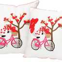 2Pcs Valentine's Day Throw Pillow Covers 18"x 18" Valentines Embroidered Red Heart Love Pillow Covers Farmhouse Decorative Cushion Cases for Couch Sofa Bed Living Room Bedroom Decor Gift