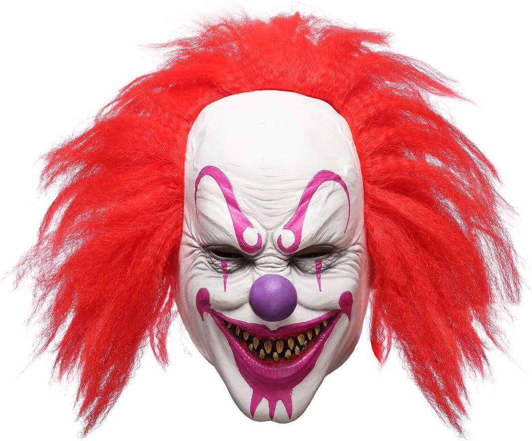 Scary Evil Killer Joker Clown Latex Mask Halloween Horror Cosplay Costume Prop (Red Hair Clown)