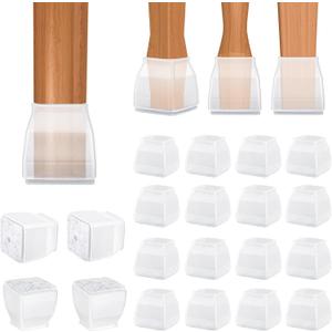 BALEINE 16 Pack Silicone Chair Leg Floor Protectors, Stool Leg Protectors Cap, Non-Slip Chair Leg Caps for Hardwood Floors (Clear & Large (Square), 16 Pack)