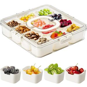 Big Snackle Box Container, Divided Snack Serving Tray with Lid and Handle 12 Compartment Portable Snack Box, Clear Storage Organizer for Fruit Candy Nuts-Perfect for Road Travel Party (1 Pack)
