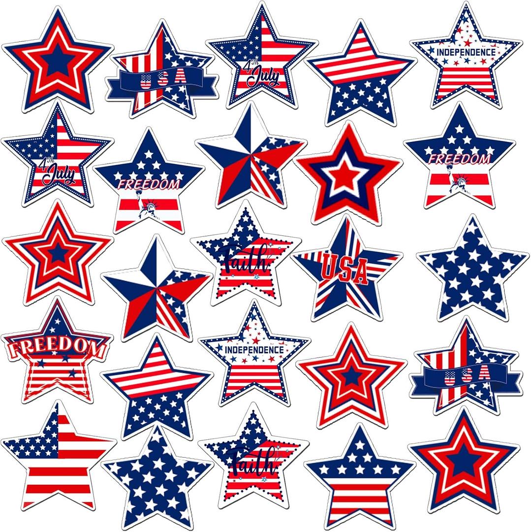 25 Pieces Patriotic Star Refrigerator Magnets Set 4th of July Garage Magnets Independence Day Stars Stripes Magnet Decals for Independence Day Mailbox Car Kitchen Metal Door Cabinets