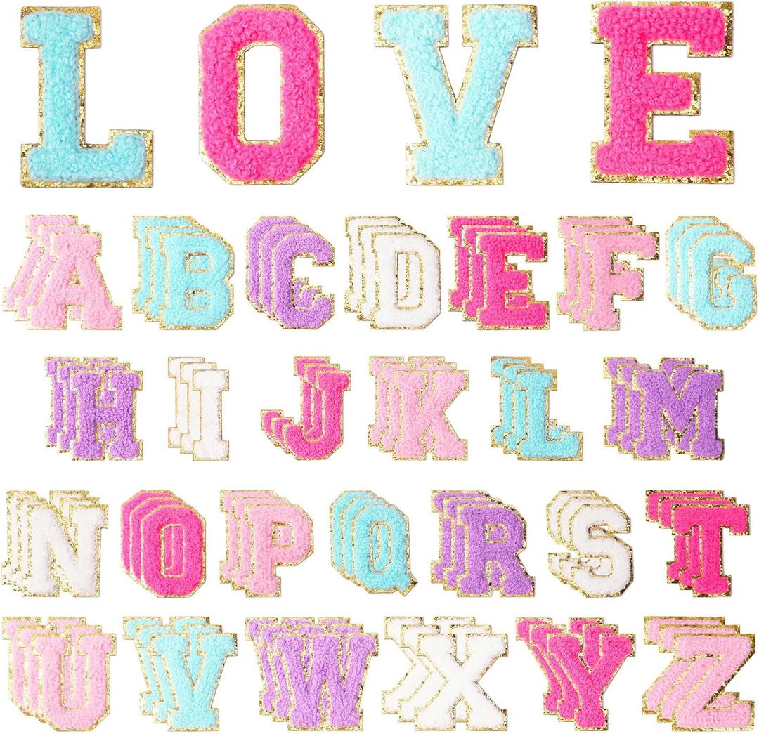 52 Pcs Self Adhesive Chenille Letter Patches, A-Z Alphabet Embroidered Sew Applique Repair Patch DIY Crafts for Clothing Jacket Jeans Pants Dress Backpack Hat Decorations