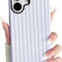 NITITOP Compatible with iPhone 17 Case Matte Cute Vertical Stripes for Women Girls Men Boy Striped Pattern Hybrid 2 Layers Back Shockproof Protective Cover - Light Blue