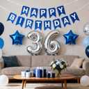 36th Birthday Party Decoration Blue Silver for Men, Happy Birthday Banner Number 36 Star Foil Balloons Latex Confetti Balloons for Men Him Husband 36 Years Old Birthday(36th)