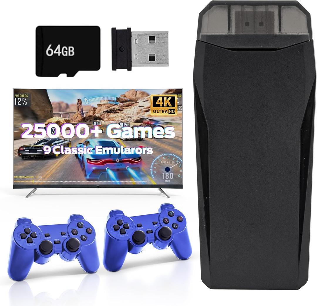 Wireless Retro Game, 25000+ Games Built-in, 4K HDMI Output, 9 Emulators, Dual 2.4GHz Wireless Game