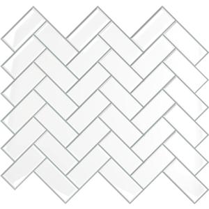 VEELIKE Herringbone Peel and Stick Backsplash for Kitchen White Backsplash Tile Stickers Back Splash Stick on Tiles Adhesive Removable Wall Tiles for Bathroom Shower Walls Fireplace 12"×12"