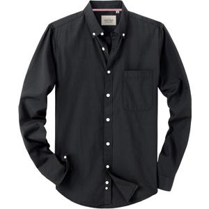 Alimens & Gentle Mens Solid Oxford Shirt Long Sleeve Dress Shirt Work Casual Button Down Shirts with Pocket (4X-Large, Black)