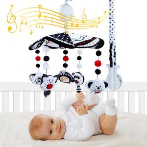 Baby Crib Mobile, Mobile for with Mirror, Black and White High Contrast Toy Newborn Infants Boys Girls, Hanging Rotating Toys Nursery Toys, Knob Type