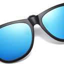 Clip-on Sunglasses Polarized Unisex Anti-Glare Driving Glasses With Flip Up for Prescription Glasses (Blue Lens)