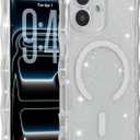 Curly Wave Glitter Magnetic Phone Case for iPhone 16 Plus,Cute Wavy Design Shiny Sparkle Shimmer Protective Phone Cover for Women Girl,Compatible with MagSafe,Glitter/Clear