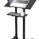 Pyle Lectern Podium Stand | Adjustable Height Top Shelf, Bottom Shelf, Locking Plastic Wheels, & LED Reading Light | Mobile Standing Desk for Classrooms & Presentations | Portable Rolling Table Design