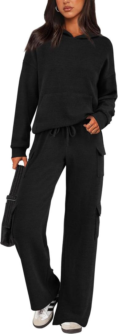 PRETTYGARDEN 2 Piece Sets for Women Fall 2025 Sweatsuits Outfits Lounge Matching Hoodie Set Travel Track Suits Winter Clothes (Medium, Black)