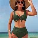 ZAFUL High Waisted Bikini Sets for Women Swim Suits 2025 Tummy Control Ruched Bikini Two Piece Bathing Suit Swimwear (Large, Army Green)
