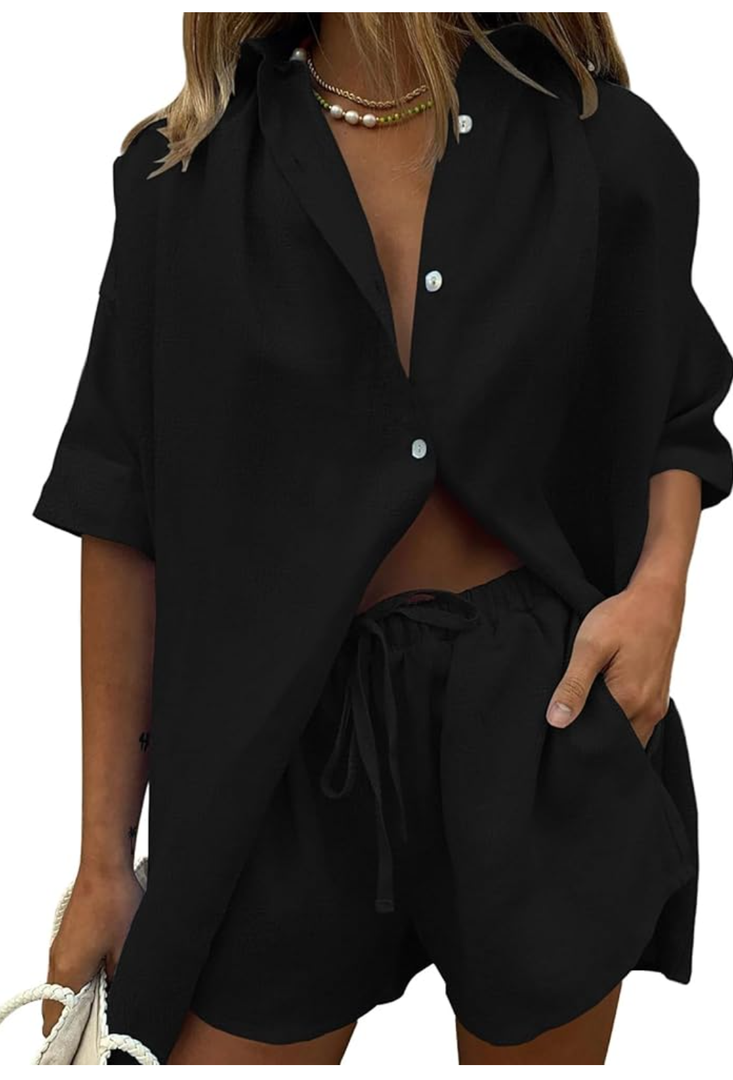 Fixmatti Women 2 Piece Outfit Summer Short Sleeve Top and Shorts Sweatsuit Set Size M