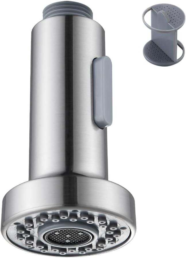 Angle Simple Kitchen Sink Sprayer Replacement, Male Thread Type G 1/2 or 13/16 Inch, NSF/ANSI/CAN 61 & 372 Testing, Faucet Head Attachment, Stream and Spray Mode, Brushed Nickel