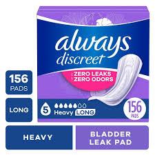Always Discreet Adult Incontinence Pads for Women, Heavy Absorbency, Long Length, Postpartum Pads, 156 Count (4 Packs of 39)