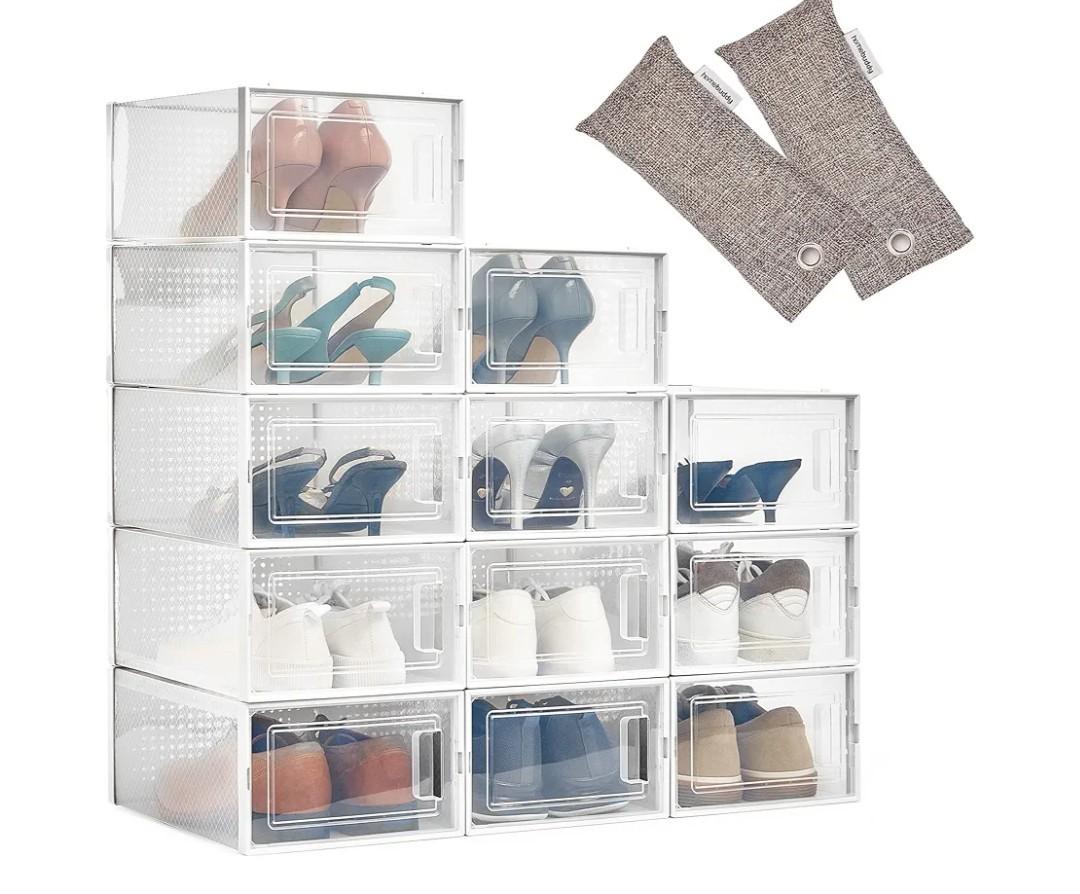 HomeBuddy Shoe Organizer for Closet - 12 Pack Shoe Boxes Clear Plastic Stackable Bins, Clear Shoe Boxes Stackable with Lids, Sneakers Storage Case, Zapateras Organizer for Shoes, Closet Shoe Organizer