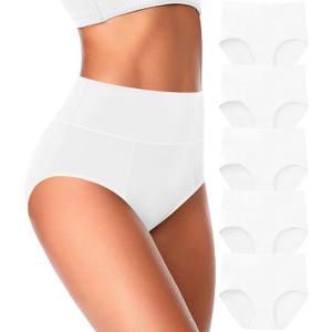 ASIMOON High Waisted Cotton Underwear for Women Plus Size Slight Tummy Control Full Coverage Panties Briefs Ladies Pack M