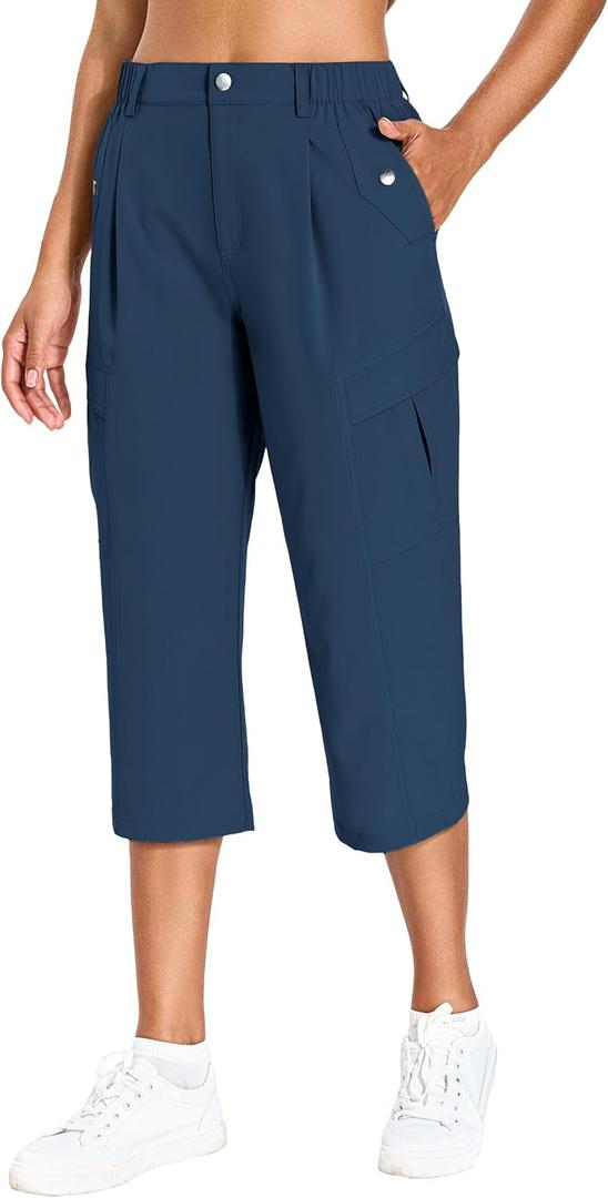 Women's Cargo Capris Lightweight Quick Dry Hiking Pants Water Resistant Summer Travel Pants with 6 Pockets 2026, Large