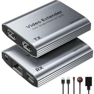 ByteWave 4K HDMI Extender, 1080p HDMI Over Ethernet Cable Cat5e/6/7 up to 50m/164ft, Loop-Out, PoC, IR Control Supported, HDMI 1.3 HDCP - Grey